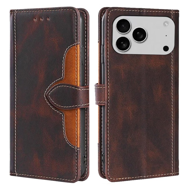 For iPhone 18 Pro Max/iPhone 17 Pro Max ケース 手帳型 For iPhone 18プロ マックス カバー COCOCLOUD 高級PUレザー 肌のような手触り 横置きスタンド機能 2枚のカードを収納 マグネット搭載 耐衝撃 ハンドメイド 高質感皮革 ブラウン