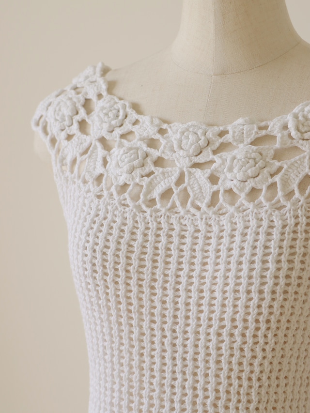 flower design crochet knit tops