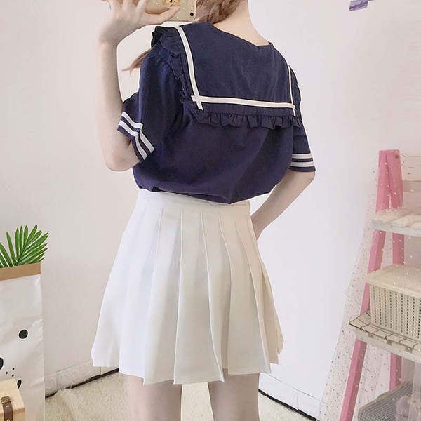 KYUUCOS】Z 白＆黒 超光沢 スケスケ 可愛いセーラー風トップス+