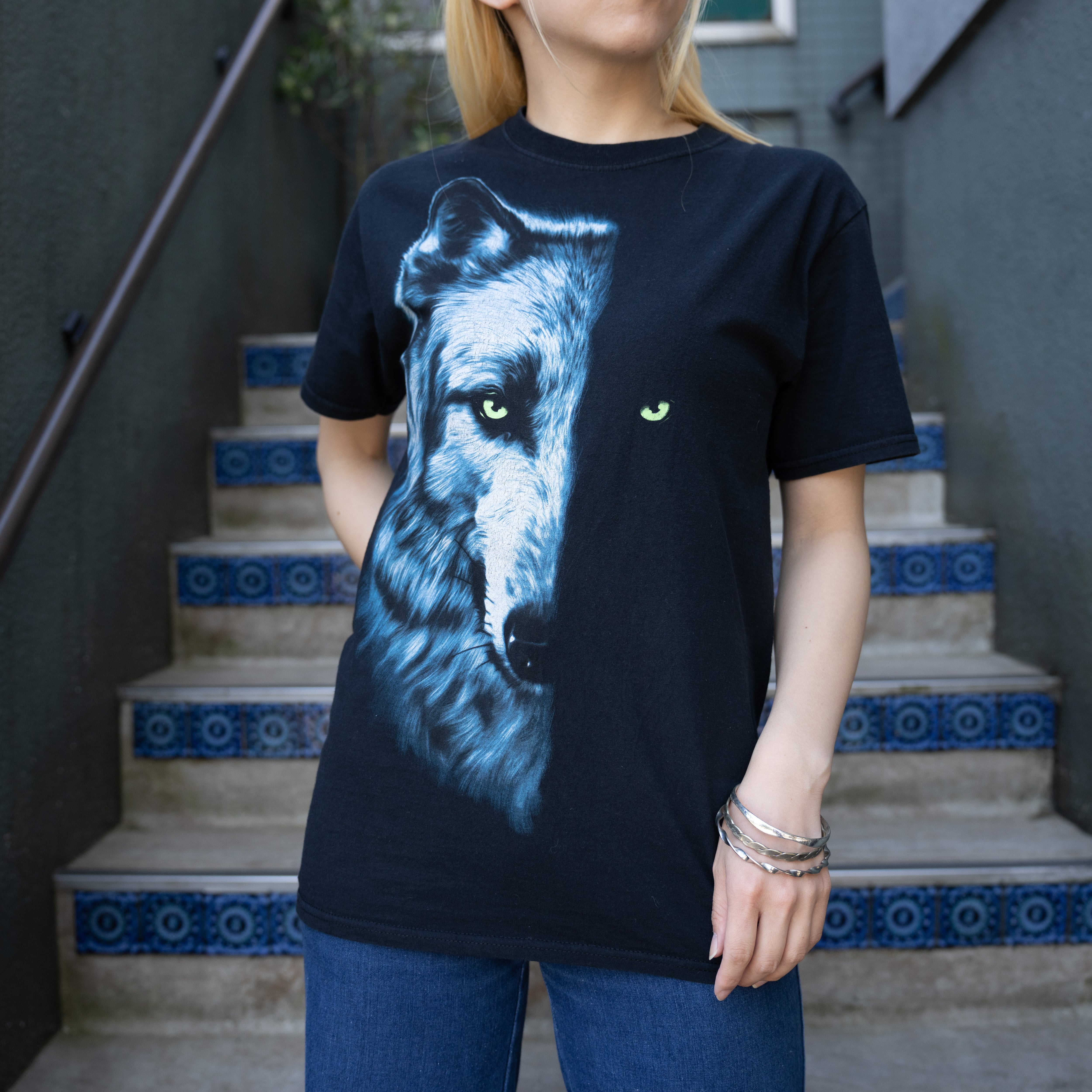 USA VINTAGE FRUIT OF THE LOOM WOLF PRINT DESIGN T SHIRT/アメリカ ...