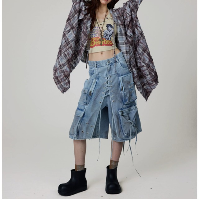 Loose casual denim culottes E7128
