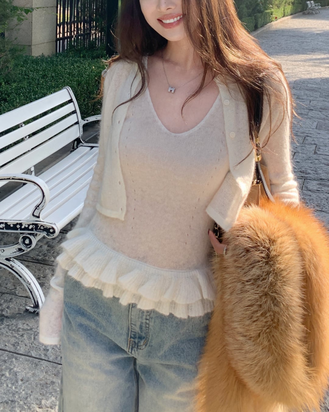 フリルニットキャミ×ショートカーディガンセット l5256