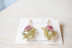 birds foot/ローズとソリダコのオーバルピアス