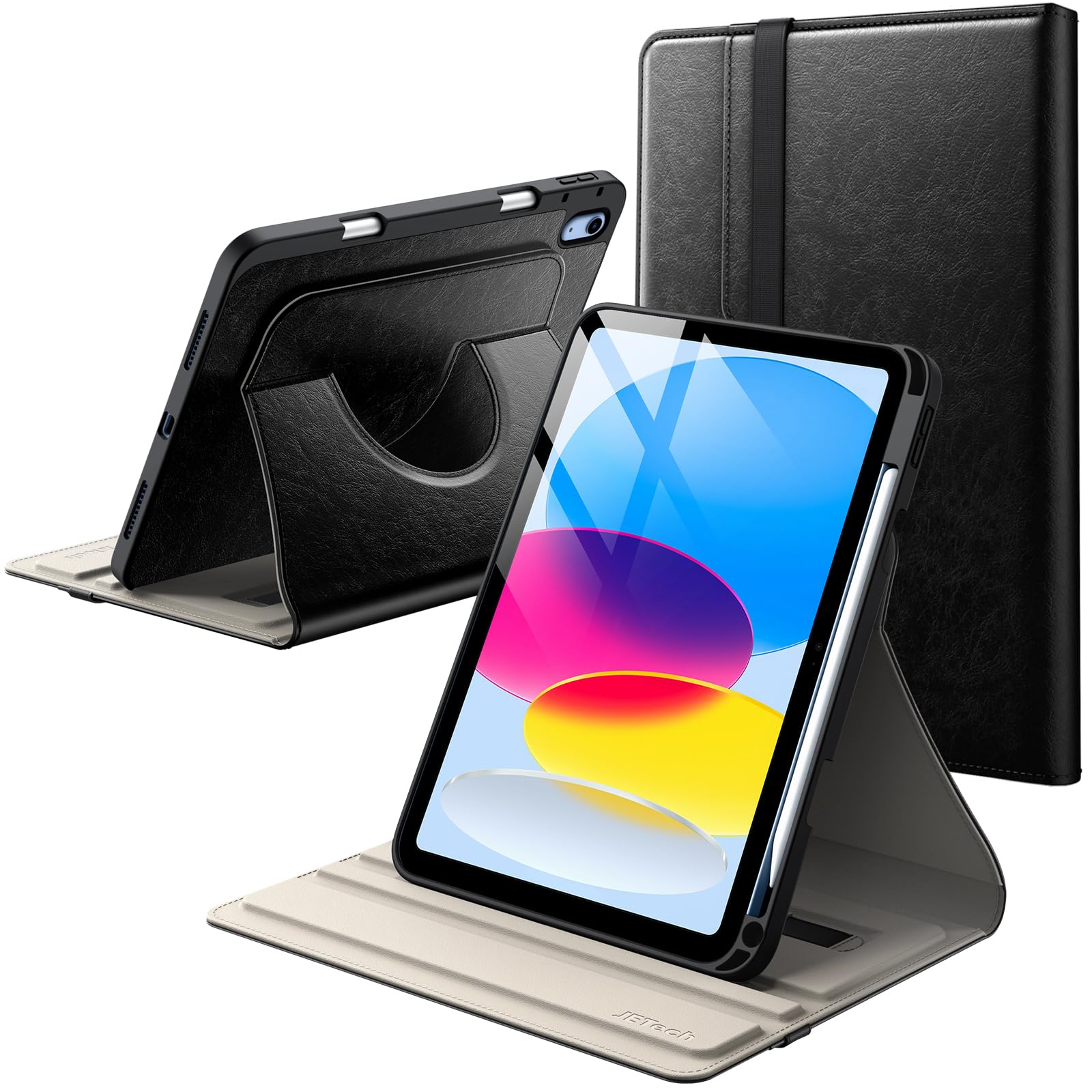 JETech iPad (A16) 第11/10世代用 360°回転ケースカバー (ブラック)