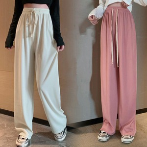 リブ ワイドパンツ レディース 春夏 韓国 大人 きれいめ カジュアル かわいい おしゃれ ウエストゴム ストリート ドレープパンツ 大人可愛い 大人女子