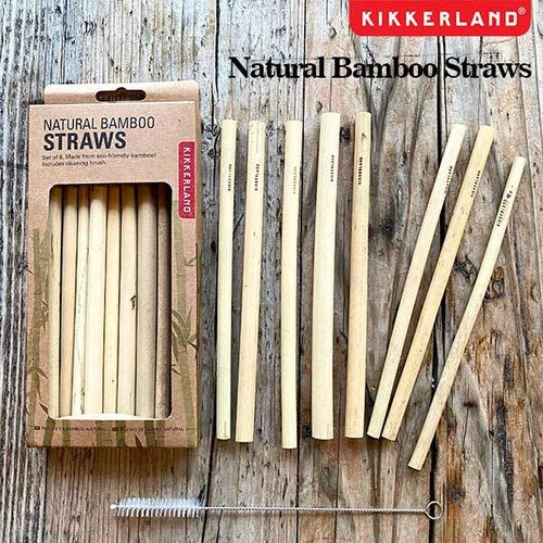 Natural Bamboo Straws ナチュラルバンブーストロー 竹製 8本セット 専用ブラシ付き エコ キッカーランド KIKKERLAND