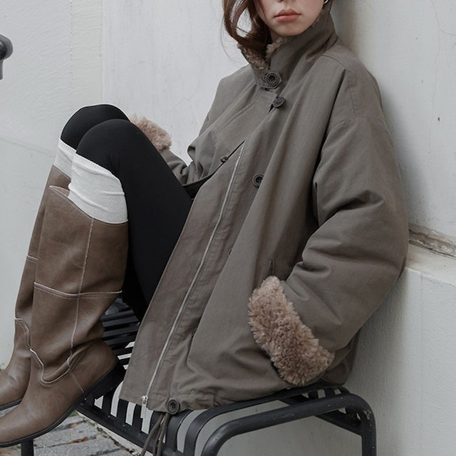 フェイクファースタンドカラーワークブルゾン 2color [am03621]