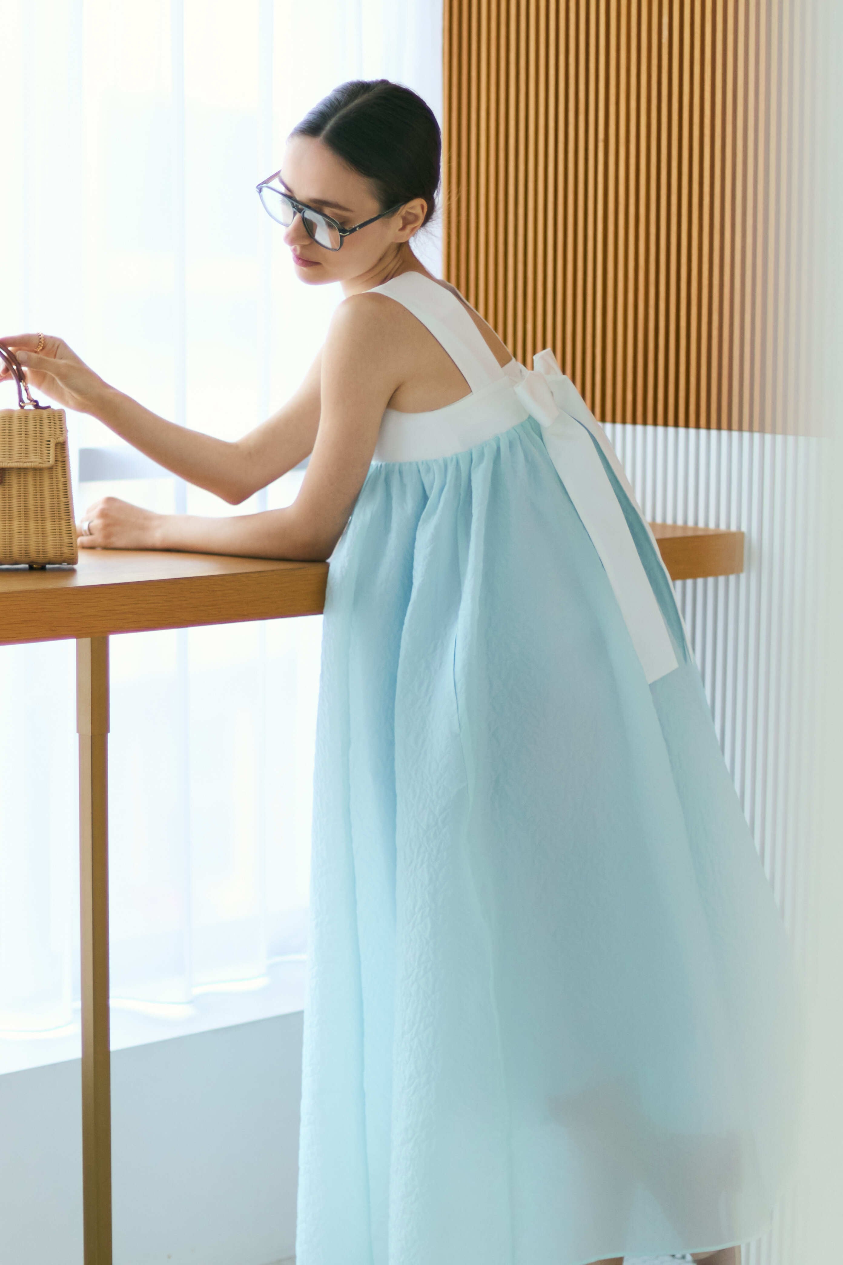 Silky jacquard long dress | Bluelea