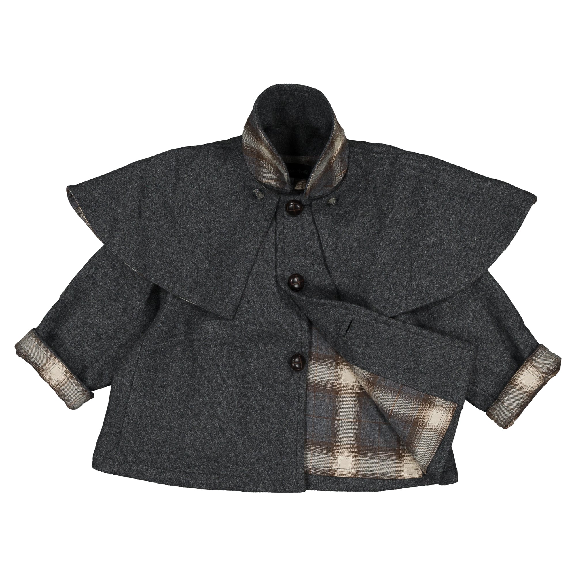 【予約/送料無料】18m-4y / Coat amovible cape SHERLOCK - gray mostly wool / Maison Marelle