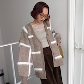 ラージチェックニットCD/ベージュ