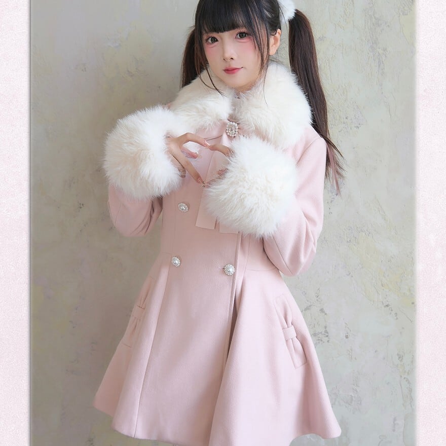 量産型 フェイクファー ふかふかコート ネックリボン ビシュ— 冬服