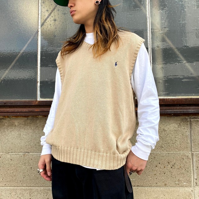 ポロバイラルフローレン コットンニットベスト メンズL 古着 Polo by 