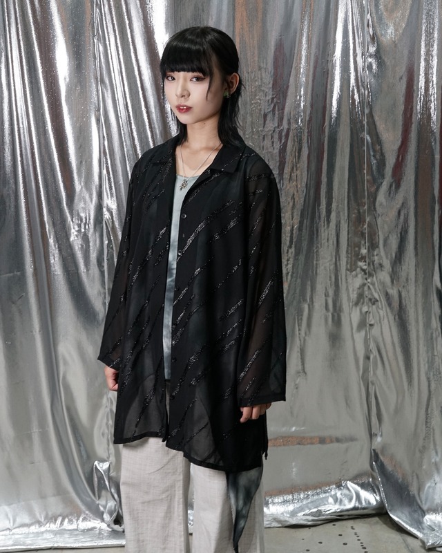 Vintage lamé loose see-through shirt "BLACK"