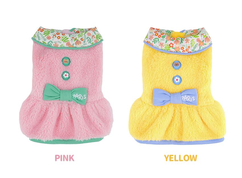 big ribbon fleece onepiece S ~ XL 2color / 犬服 新作 ドレス 暖かい フリース ドッグウェア ワンピース 袖なし 犬の服 ワンコ服 可愛い 猫