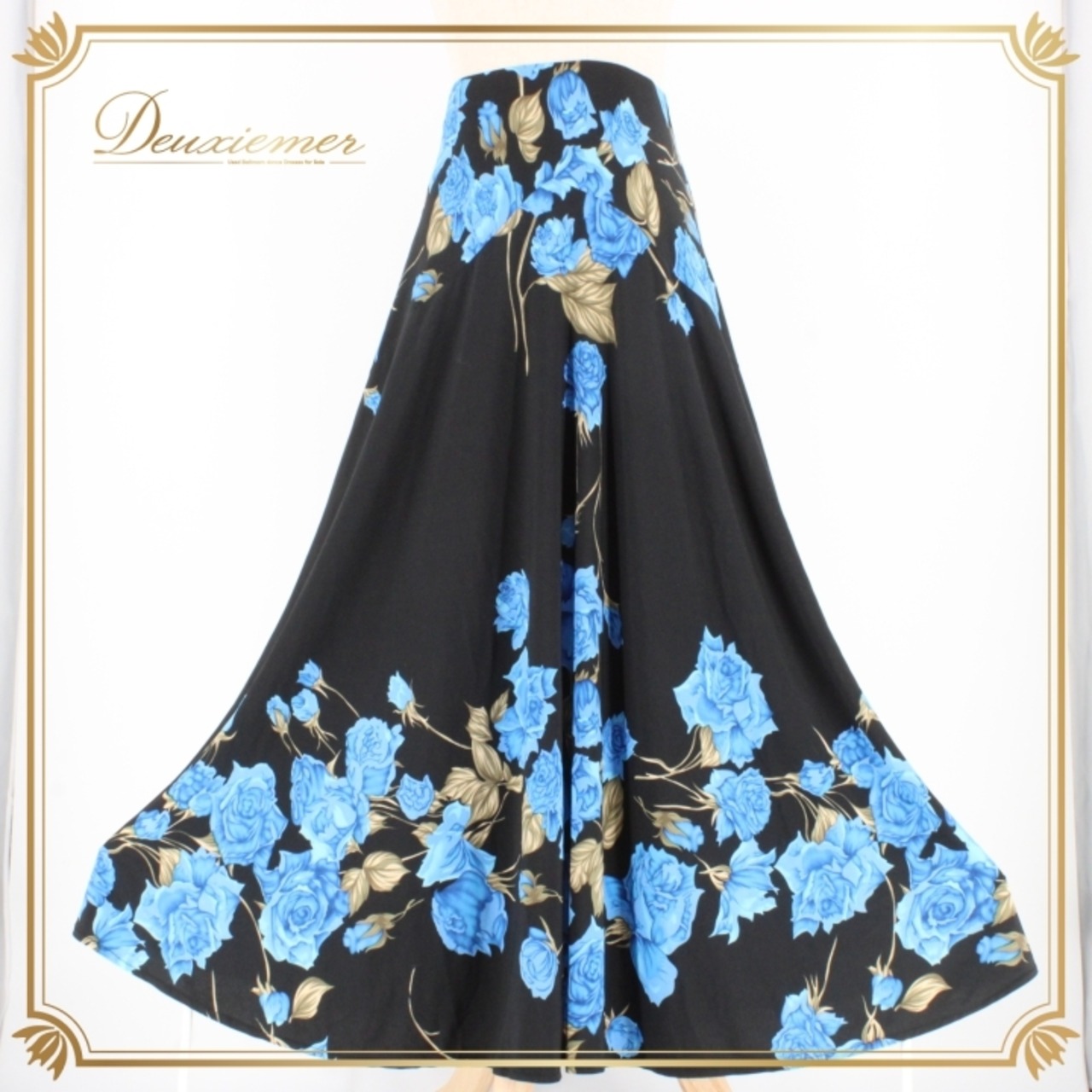 社交ダンス 衣装 スタンダード スカート レッスンウェア 練習着 ICHIOKU イチオク 青 ブラック系 ブルー系 黒 花柄 薔薇 バラ 派手 花プリント おしゃれ ダンスウエア パーティードレス スポーツウェア 大人用 フルスカート フレアスカート 鮮やか レディース 女性用 お出かけ 体型カバー 伸縮性あり 楽ちん ゆったり スタイルアップ ルームウェア