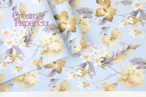 【切り売り】スカイブルー × イエロー Tropical flower FL1-778004MT for DIY 53㎝×10m リピート53㎝