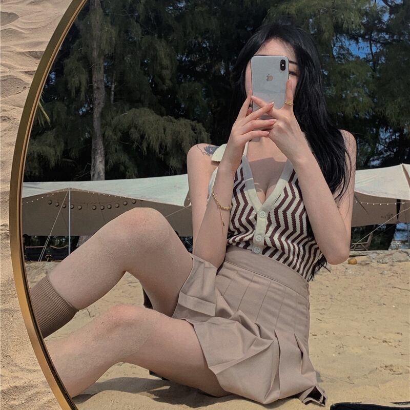 ストライプスリムニットレディースサマーカラープリーツスカート 夏物 ドラファッションホール75098244383