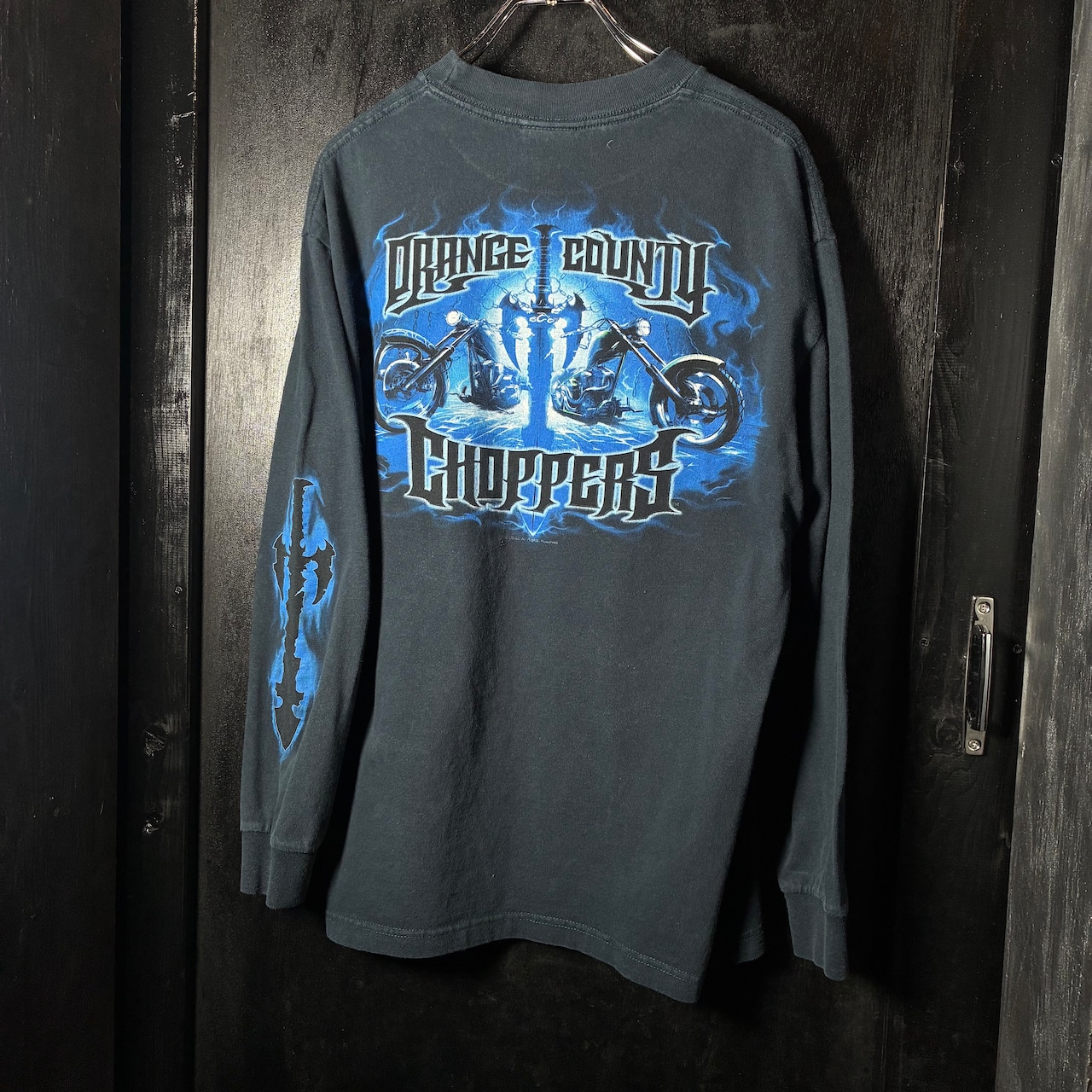 00s ORANGE COUNTY CHOPPERS ロンT 袖プリント バイカー チョッパー ネイビー