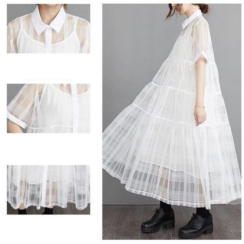 半袖シースルーチェックワンピース（2色）10727 | さらり＊ふわり