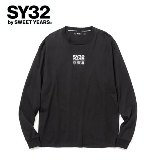 SY32 by SWEET YEARS エスワイサーティトゥ Tシャツ 長袖 クルーネック ロンT メンズ MULTI CENTER LOGO L/S TEE 14175J-W BLACK