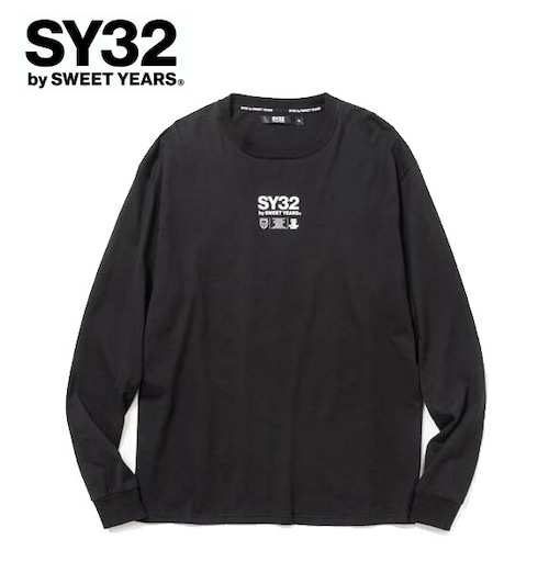 SY32 by SWEET YEARS エスワイサーティトゥ Tシャツ 長袖 クルーネック ロンT メンズ MULTI CENTER LOGO L/S TEE 14175J-W BLACK