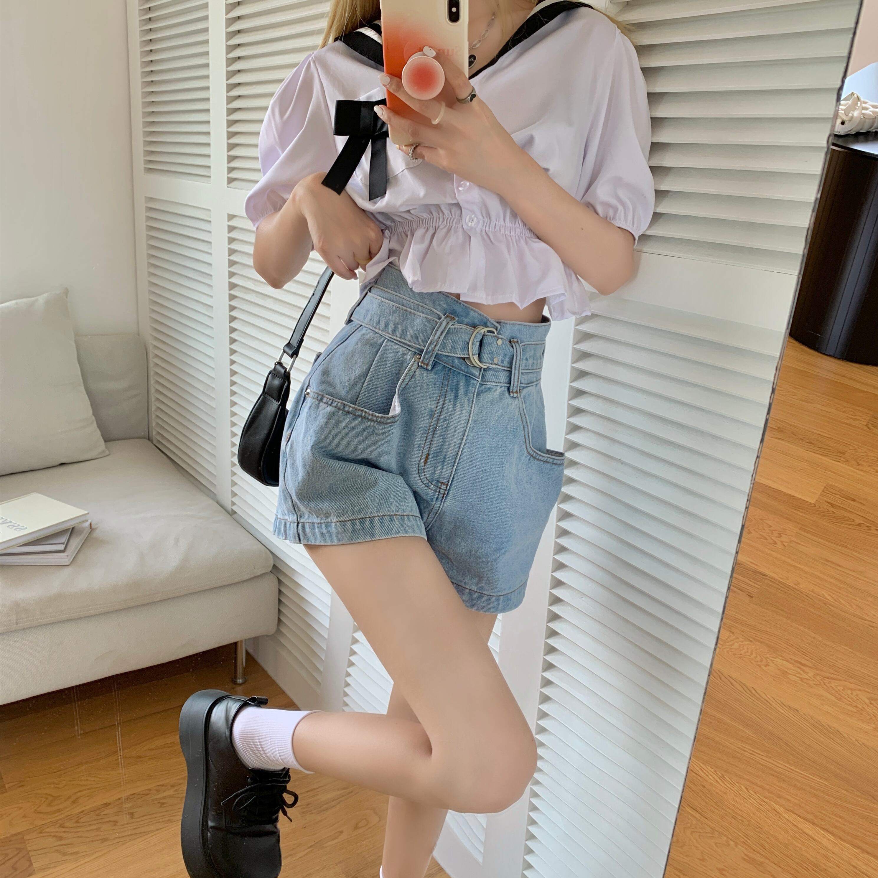 薄手ショーツ サマールーズハイウェストパンツ レッド 夏物 ブルマー クレセントシティ42096135275