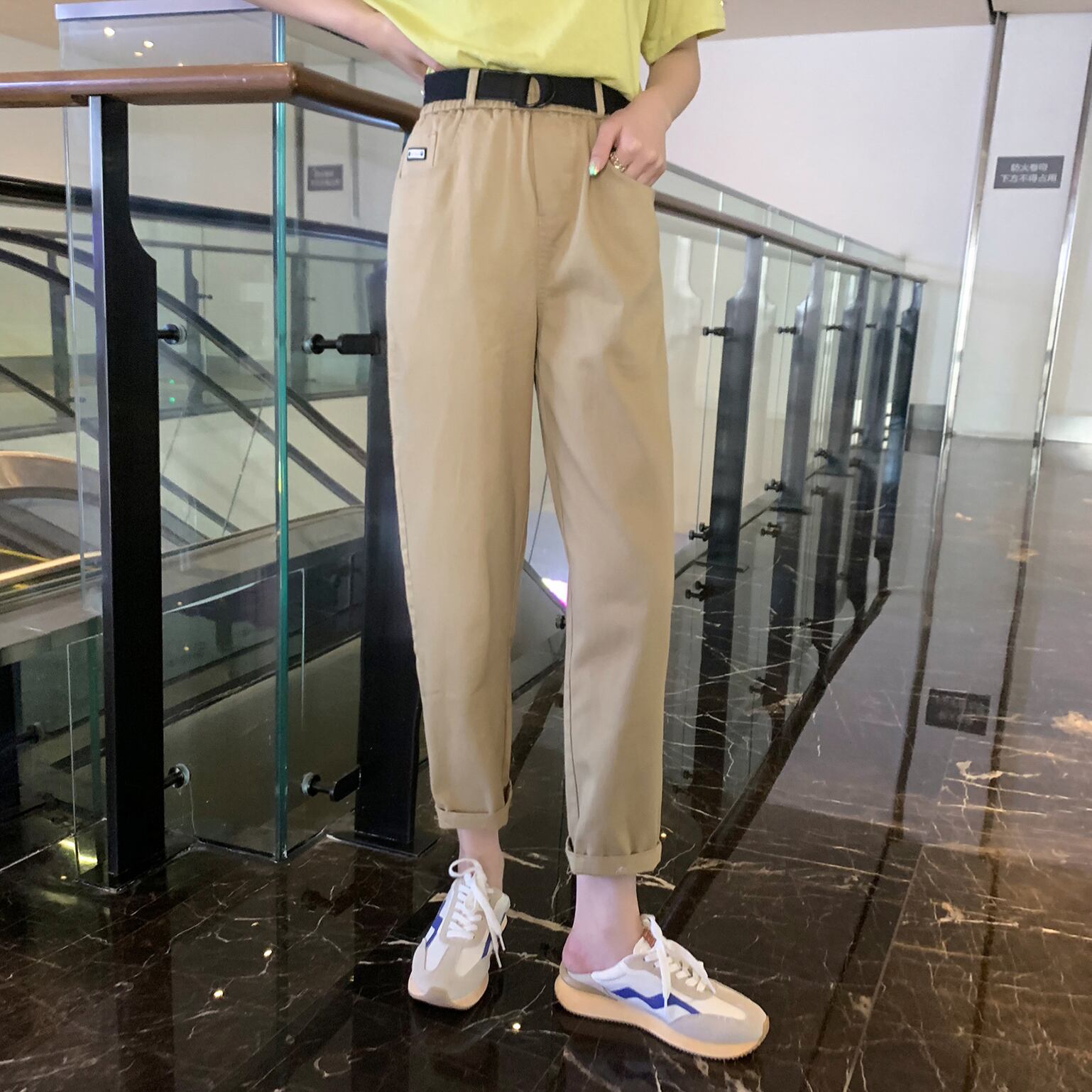 ハイウェストカジュアルパンツ レディーススプリングスタイルルーズ レース 春物 レースアップ 6Du_Shop_Women95214016381