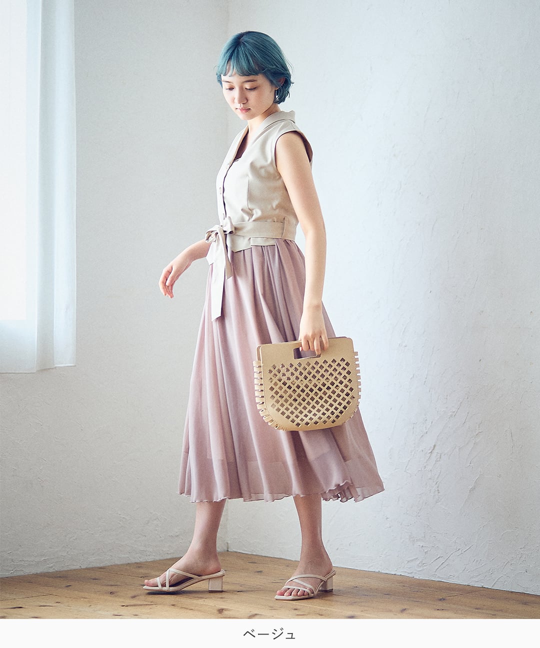 テーラードドッキングワンピース / ベージュ / XS-S | mim