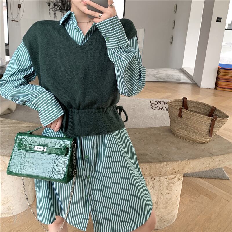 緑のVネックプルオーバーニットセーターベスト女性2020年秋新しいノースリーブショートチョッキベスト ブラックストロベリース35581683476