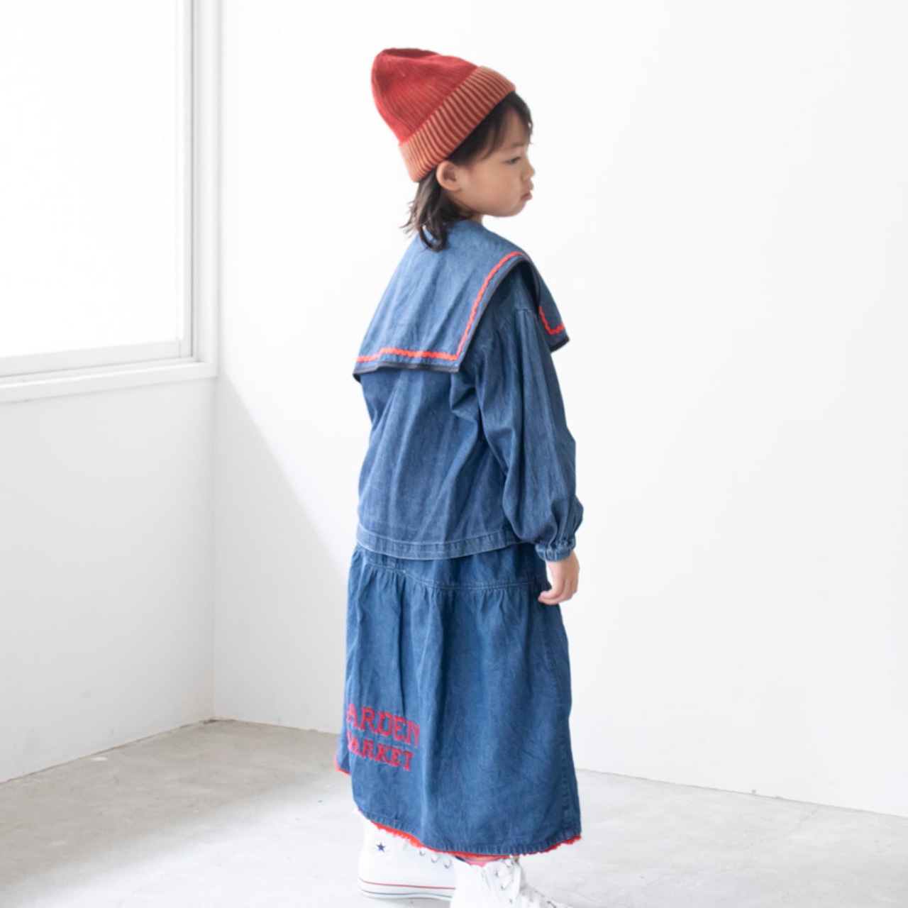ニットキャップ【ストライプレッド】52cm ブランド 子供 帽子 男の子 女の子 男女兼用 日本製 冬 キャップ ハット ビーニー キッズ ギフト