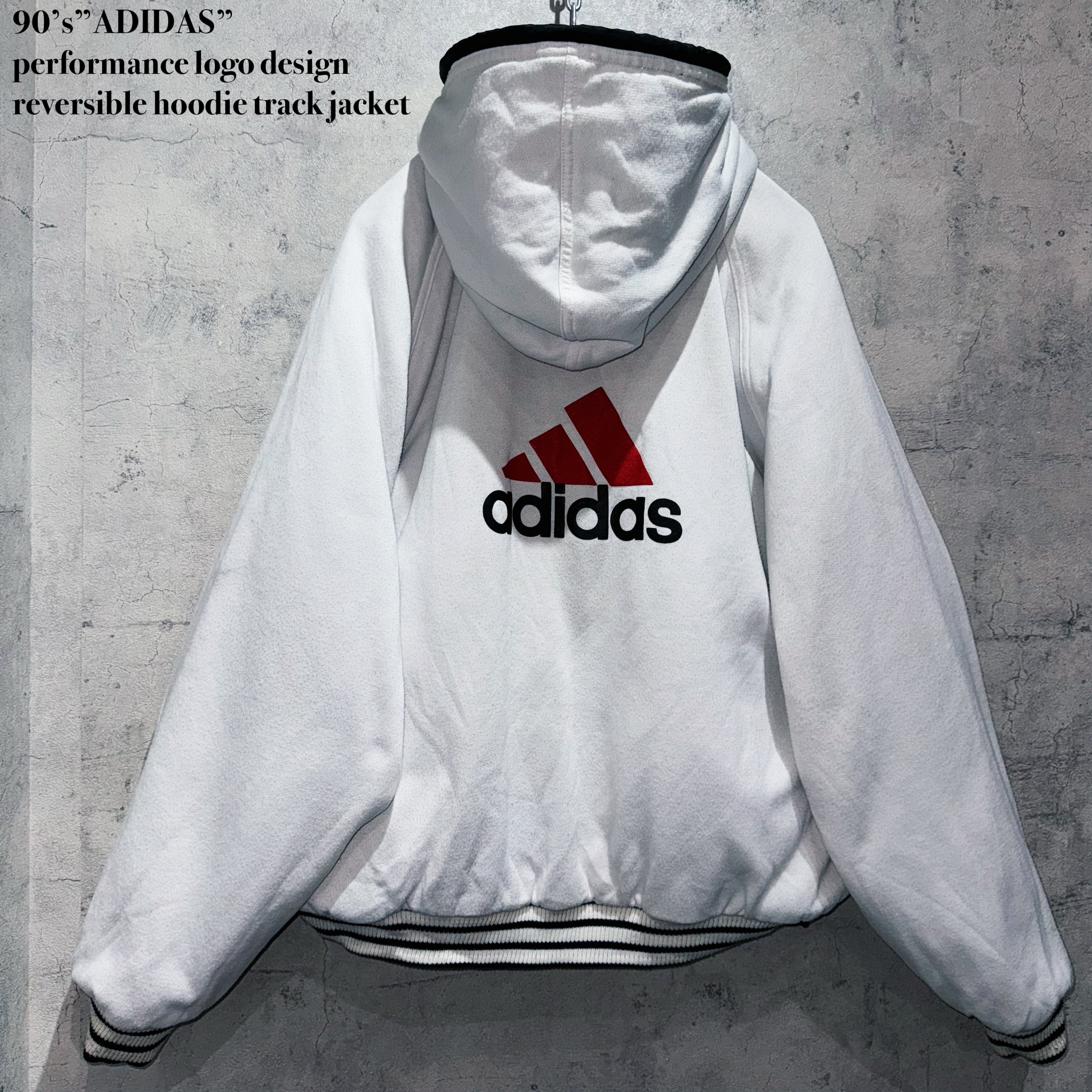 90’s”ADIDAS”performance logo design reversible hoodie track jacket