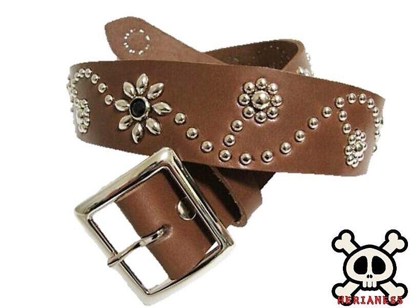 真鍮製バックル 栃木レザーピーナッツ型スタッズベルト 黒 40mm幅