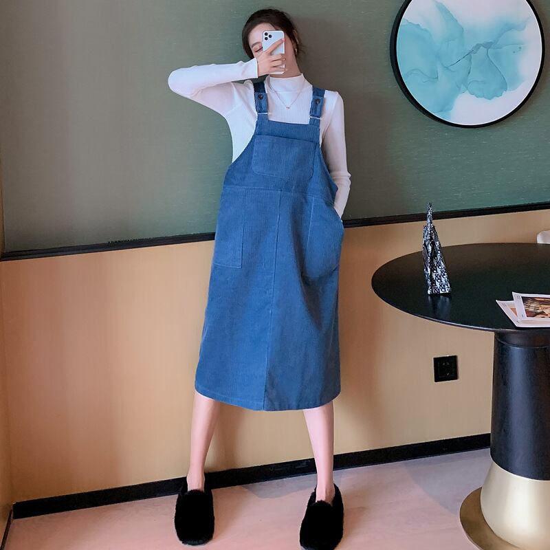 【新作】【送料無料】 マタニティウェア2020秋冬新しい流行の母親妊娠中のツーピーススーツコーデュロイミドル丈ベストスカート+ボトミングシャツ-アリババ オータム 秋物 ウィンター 冬物 expec262459704242