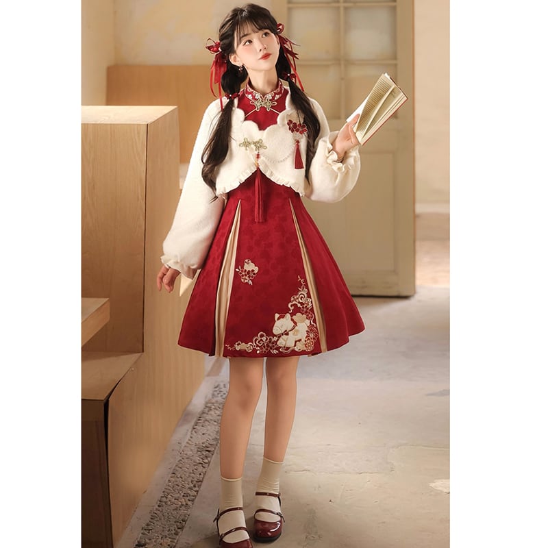漢服 3点セット 宮廷風 ボア外套 花刺繍 冬コス 中華街 送料無料 楽天市場】華やか漢服 振り袖羽織付き 3点セット 花プリント 中国古代