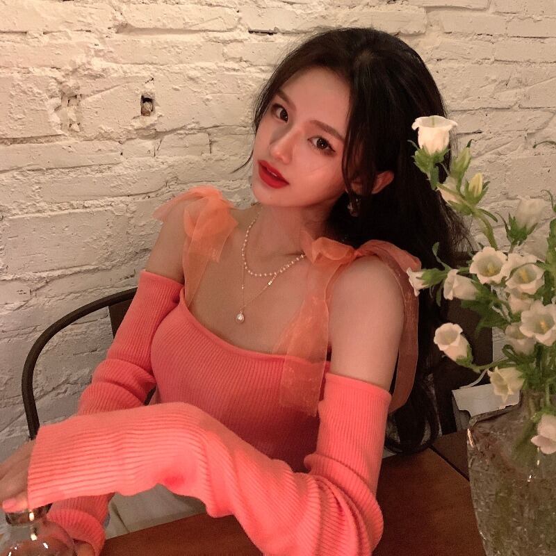 ニットセーター シャツ スプリングオータムクロップドトップス リボン 春物 秋物 ブラックストロベリース70328730679