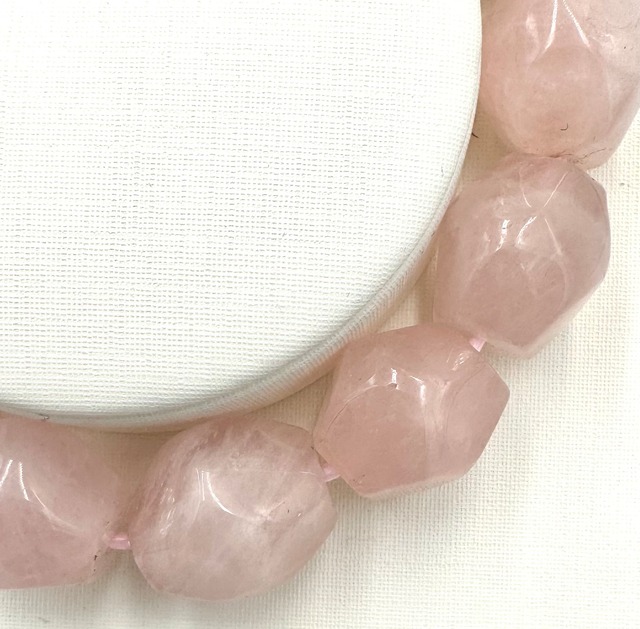 (00616)ローズクォーツ　多面カット　Rose quartz　紅水晶　紅石英　薔薇石英　 ブレスレット