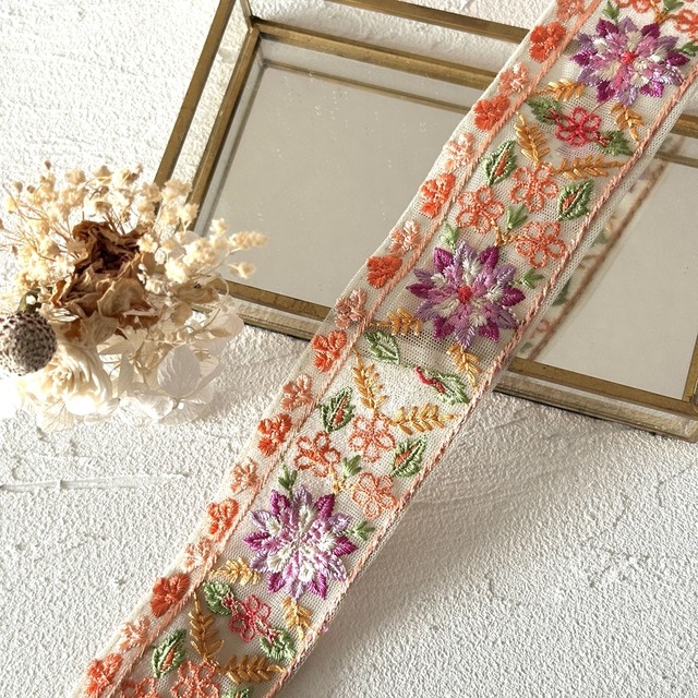 フラワーパレット [グレープ]インド刺繍リボン 3522