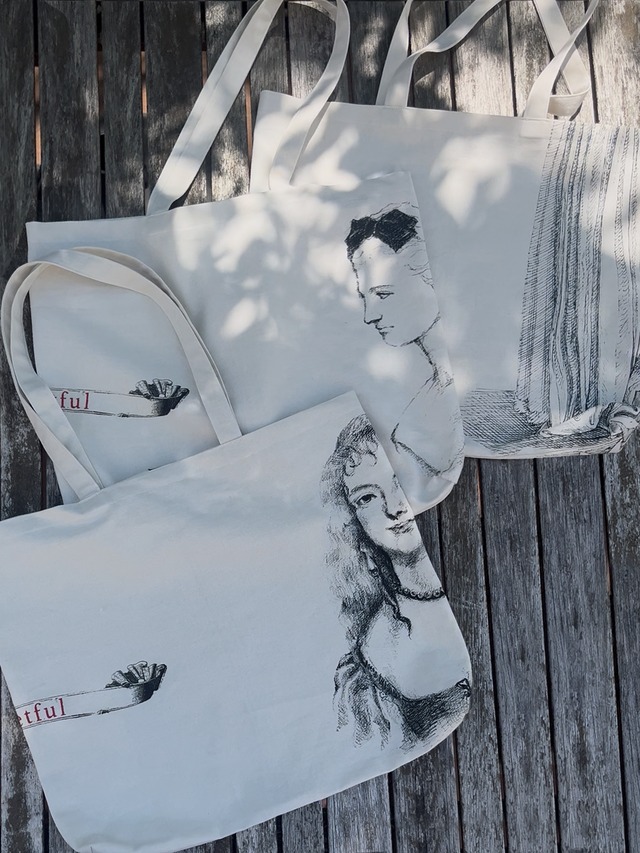 【オリジナル オリジナル エコバッグ】リネンコットン素材｜軽くて折りたためる3柄（ビーナス／布ひだ／アンティーク少女）ナチュラルカラー