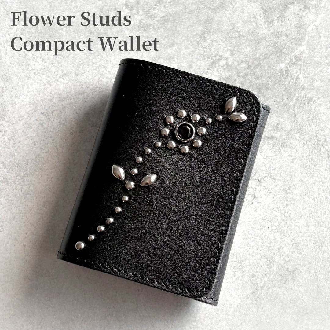 栃木レザー フラワースタッズ コンパクト財布 5色展開 日本製 Made in