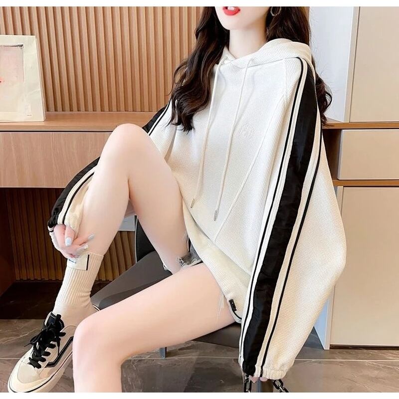 レディース サイドライン オーバーサイズ フード付き パーカー