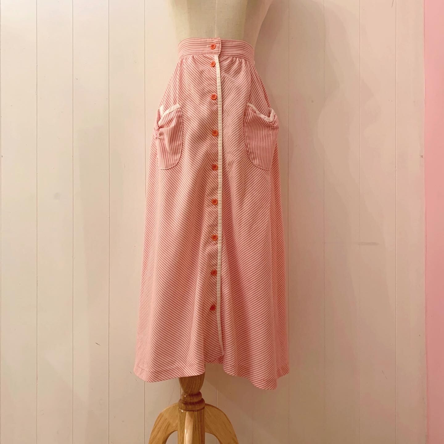 red white stripe cotton gather skirt