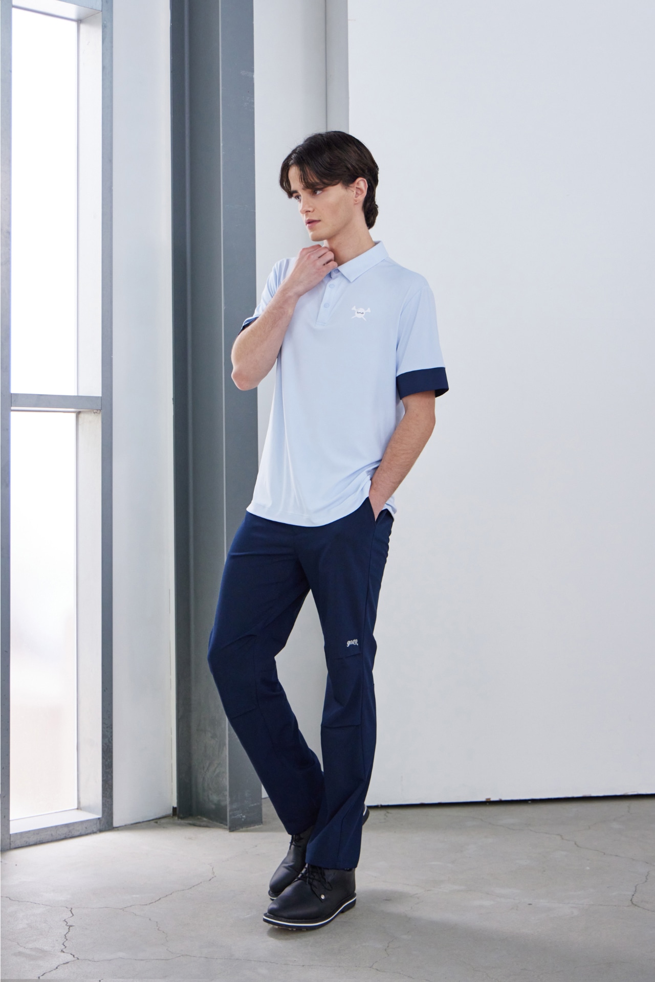 GOXO ゴーエックスオー スリーブ配色ポロTシャツ スカイブルー