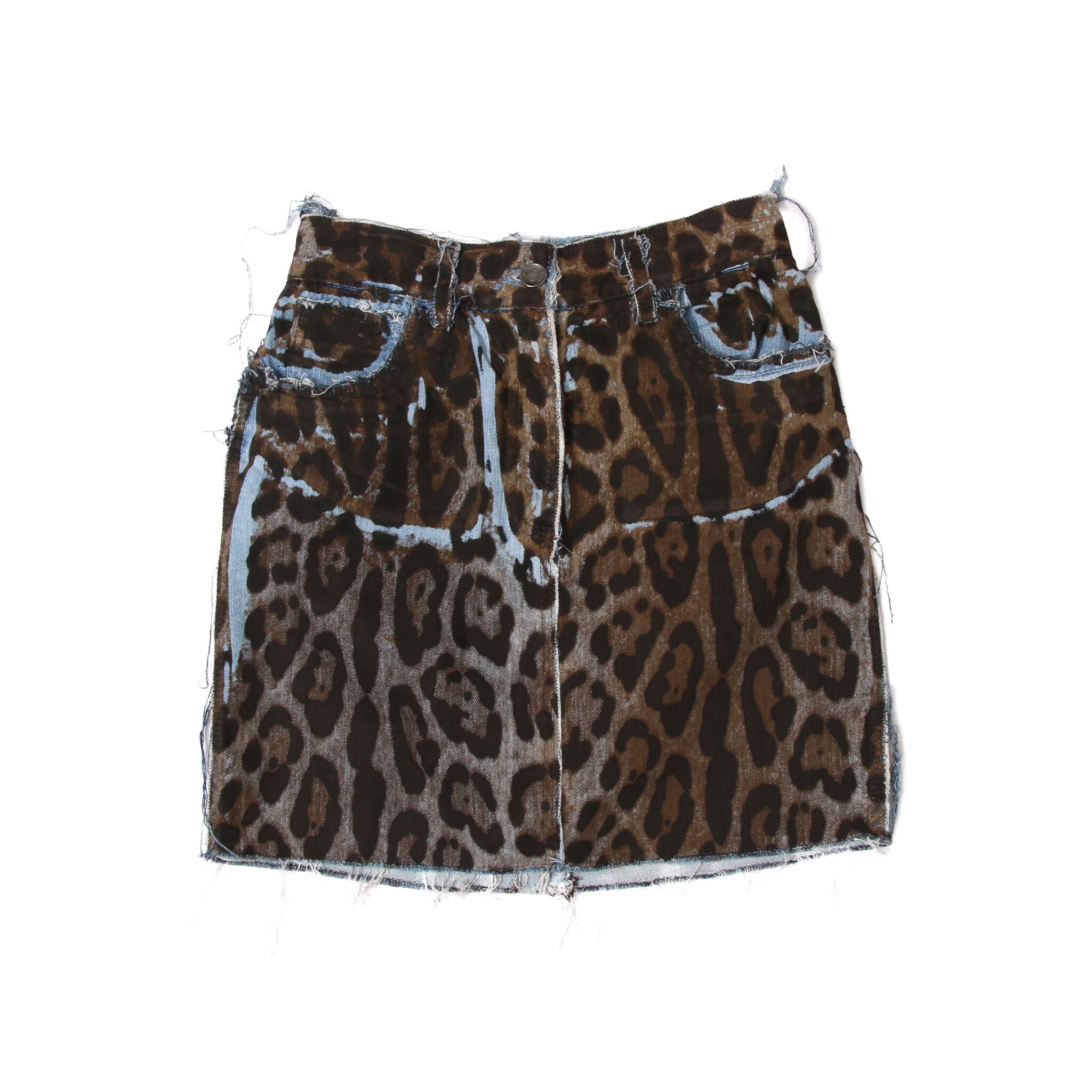 Dolce&Gabbana LeopardPrintCutOffDenimSkirt