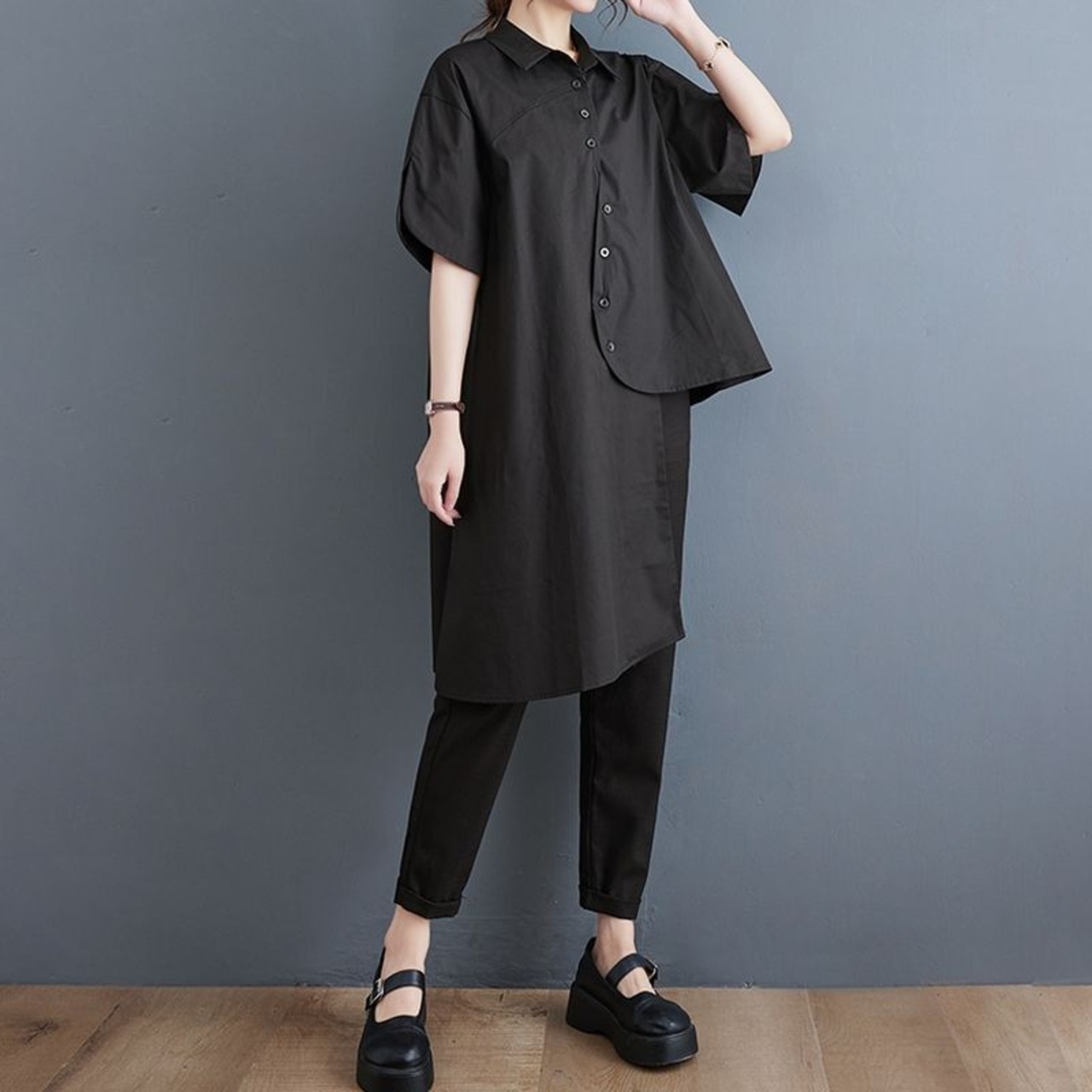 アシンメトリー ボタンダウン シャツ30054