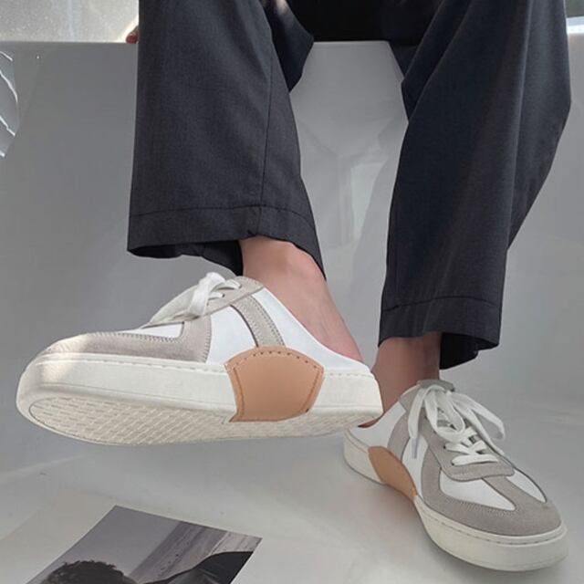 【予約販売】サンダル メンズ フラット スニーカー シンプル レースアップ バブーシュ 白 ホワイト スリッポン 靴 お洒落 こなれ感 韓国ファッション 24cm/24.5cm/25cm/25.5cm/26cm/26.5cm
