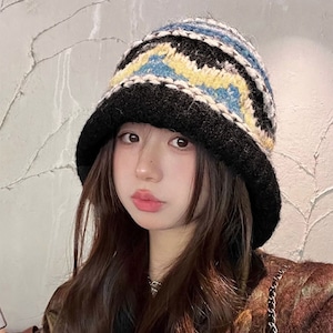 フェアアイル柄 バケットハット レディース 秋冬 北欧 レトロ 防寒 保温 おしゃれ 大人 かわいい きれいめ フェミニン 韓国ファッション バッグとしても使える 大人可愛い 大人女子