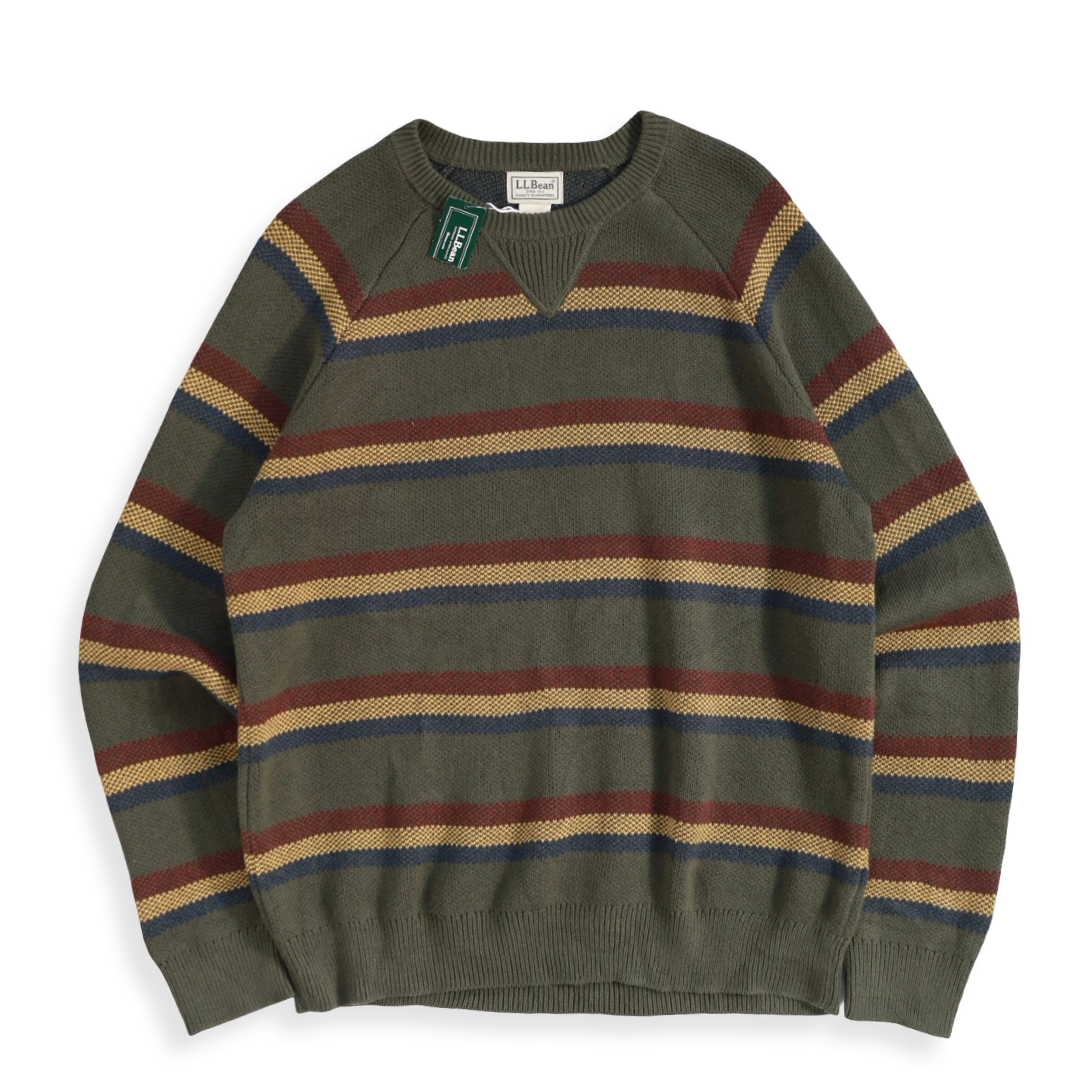 L.L.Bean Crew Neck Border Cotton×Cashmere Knit "Dead Stock"