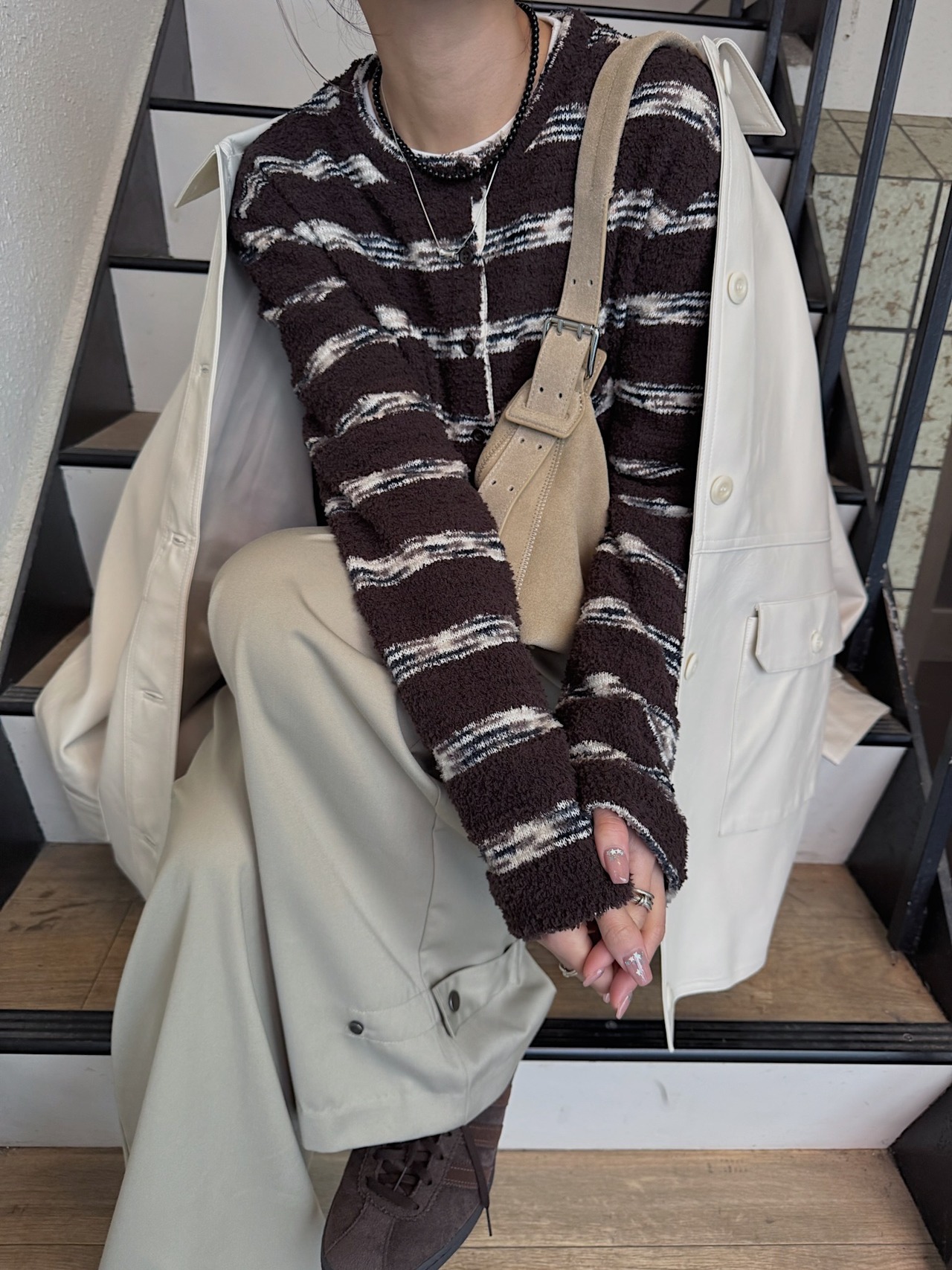 long shoulder suede bag