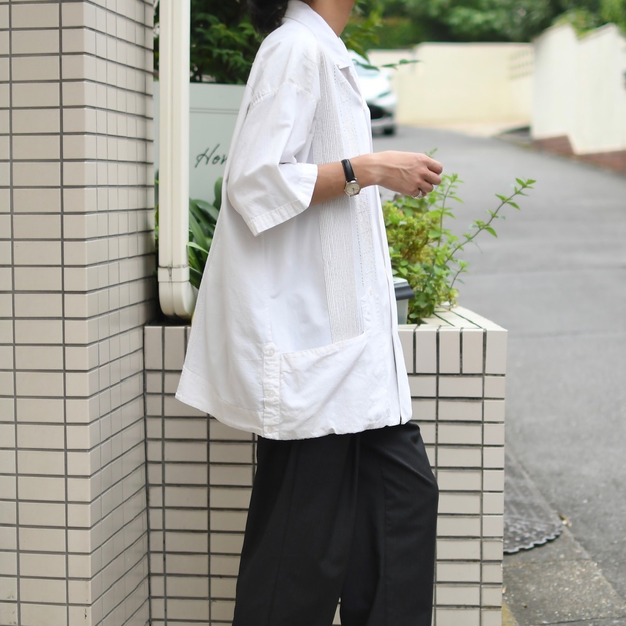 ~80's 3pocket cuba shirt white