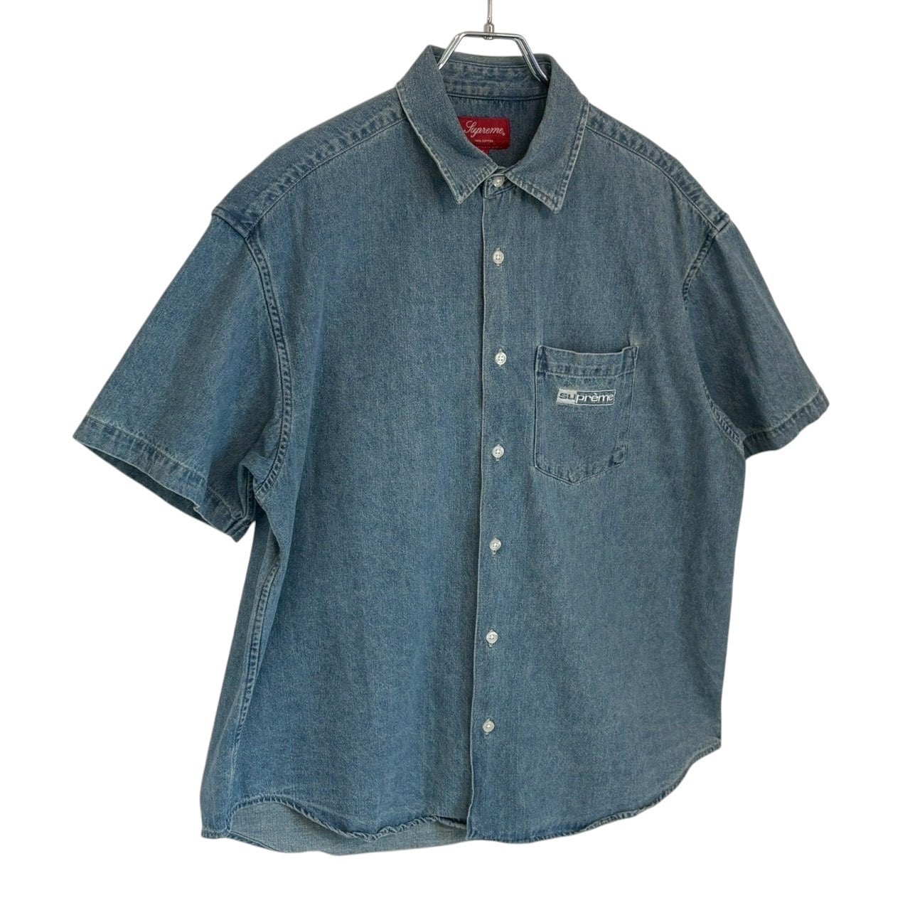 supreme シュプリーム 半袖シャツ M デニム 刺繍ロゴ ワンポイントロゴ